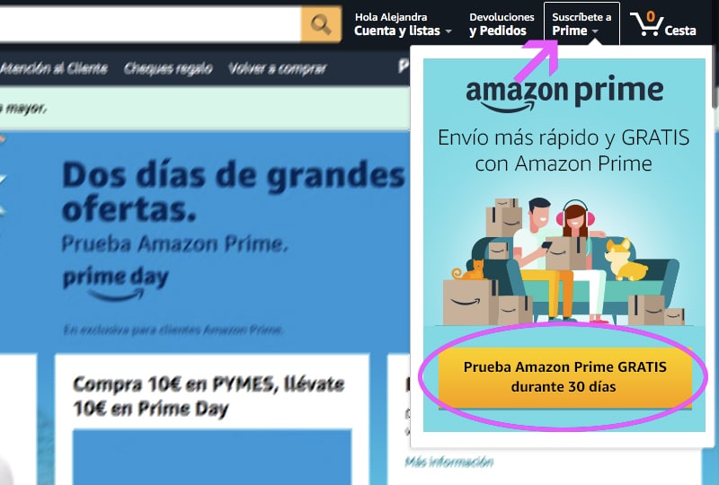 Cómo suscribirse gratis a Amazon Prime -- El blog de aleare.design