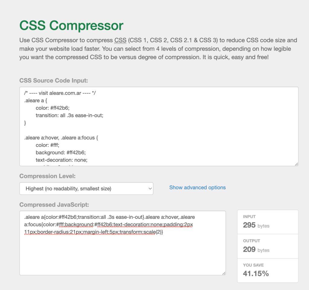 CSS Compressor -- El blog de Aleare Design